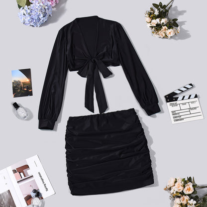 Long Sleeve Top & Sheath Mini Skirt Set
