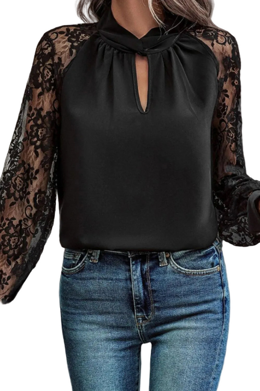 Cutout Lace Detail Long Sleeve Blouse – Elegant Women’s Top for Day & Evening Wear