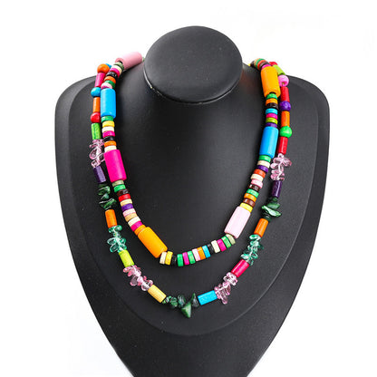 Ethnic Style Statement Necklace – Alloy, Resin & Colored Wood Beads