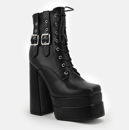 High Shaft Chunky Heel Square Toe Boots for Women