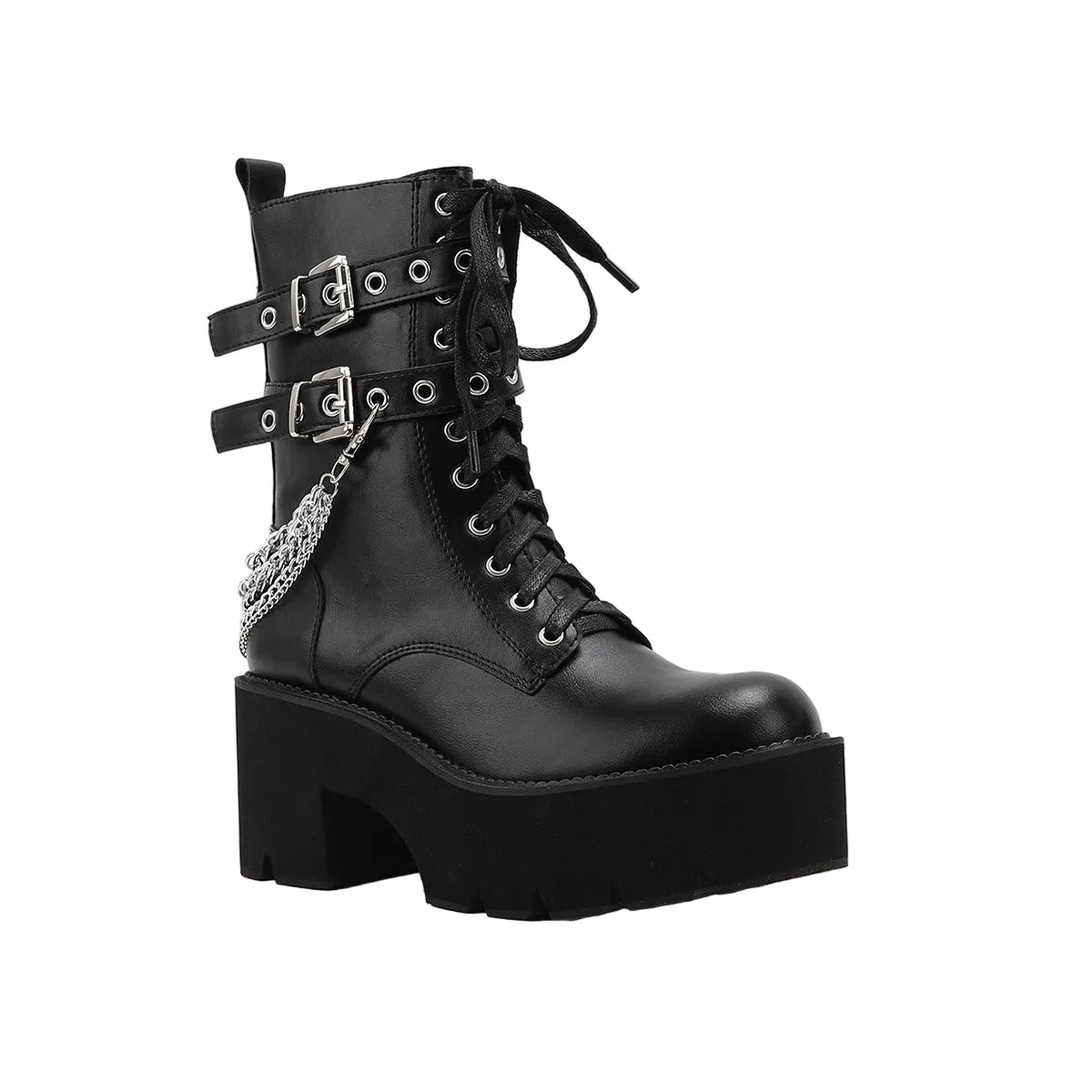 Thick Sole Muffin Platform Boots with Belt Buckle Design