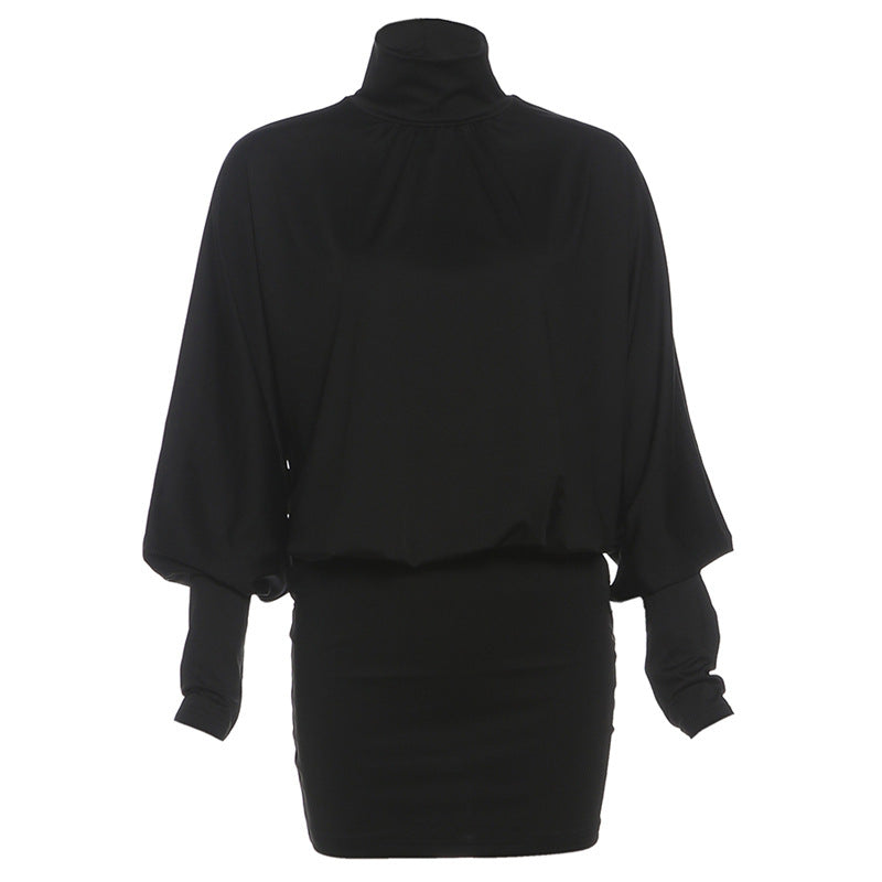 Sexy Solid Color Backless Long Sleeve Loose-Fit Dress