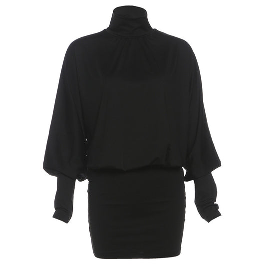 Sexy Solid Color Backless Long Sleeve Loose-Fit Dress