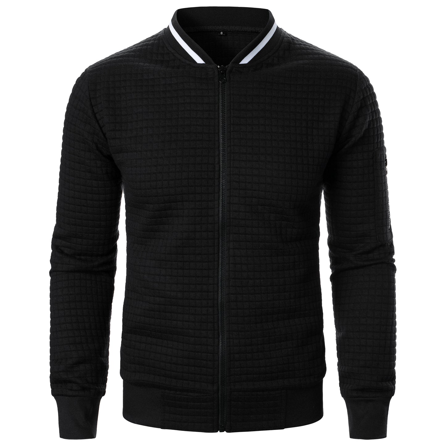 Men’s Stand-Up Collar Zipper Plaid Sweatshirt Jacket