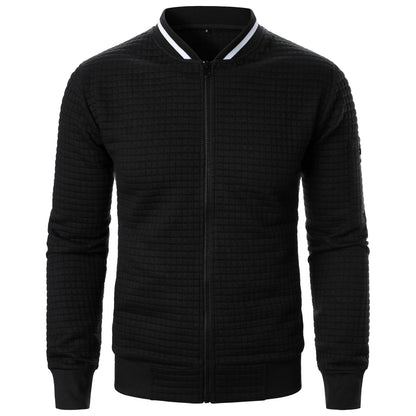 Men’s Stand-Up Collar Zipper Plaid Sweatshirt Jacket
