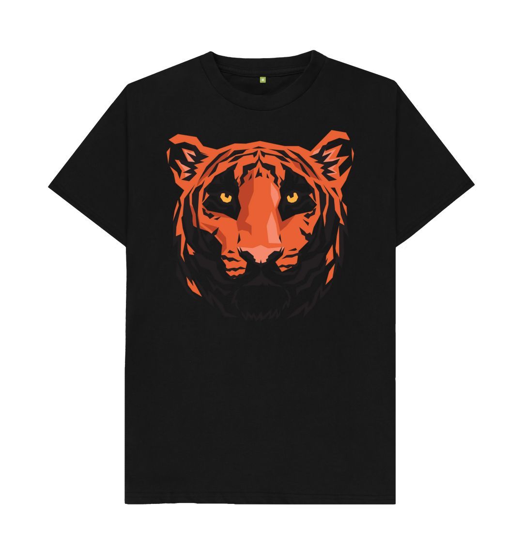 Black Unisex Tiger Head Print T-Shirts