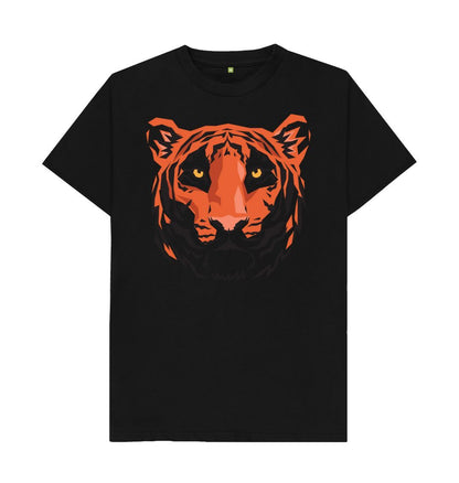 Black Unisex Tiger Head Print T-Shirts