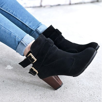 Women’s Winter/Autumn Leather Ankle Boots – Warm Casual High Heel Pumps