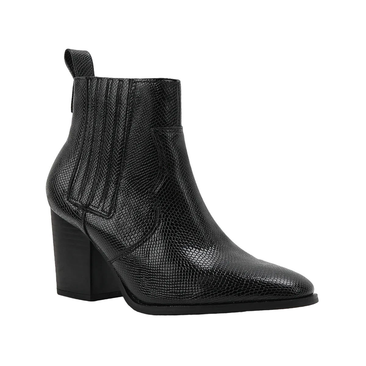 Fashion Pointed Toe Snakeskin Ankle Boots – Chunky Heel