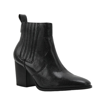 Fashion Pointed Toe Snakeskin Ankle Boots – Chunky Heel