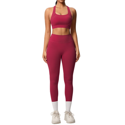 Cloud Sensation Yoga Set – Brushed Solid Color Sports Bra & High-Waist Leggings