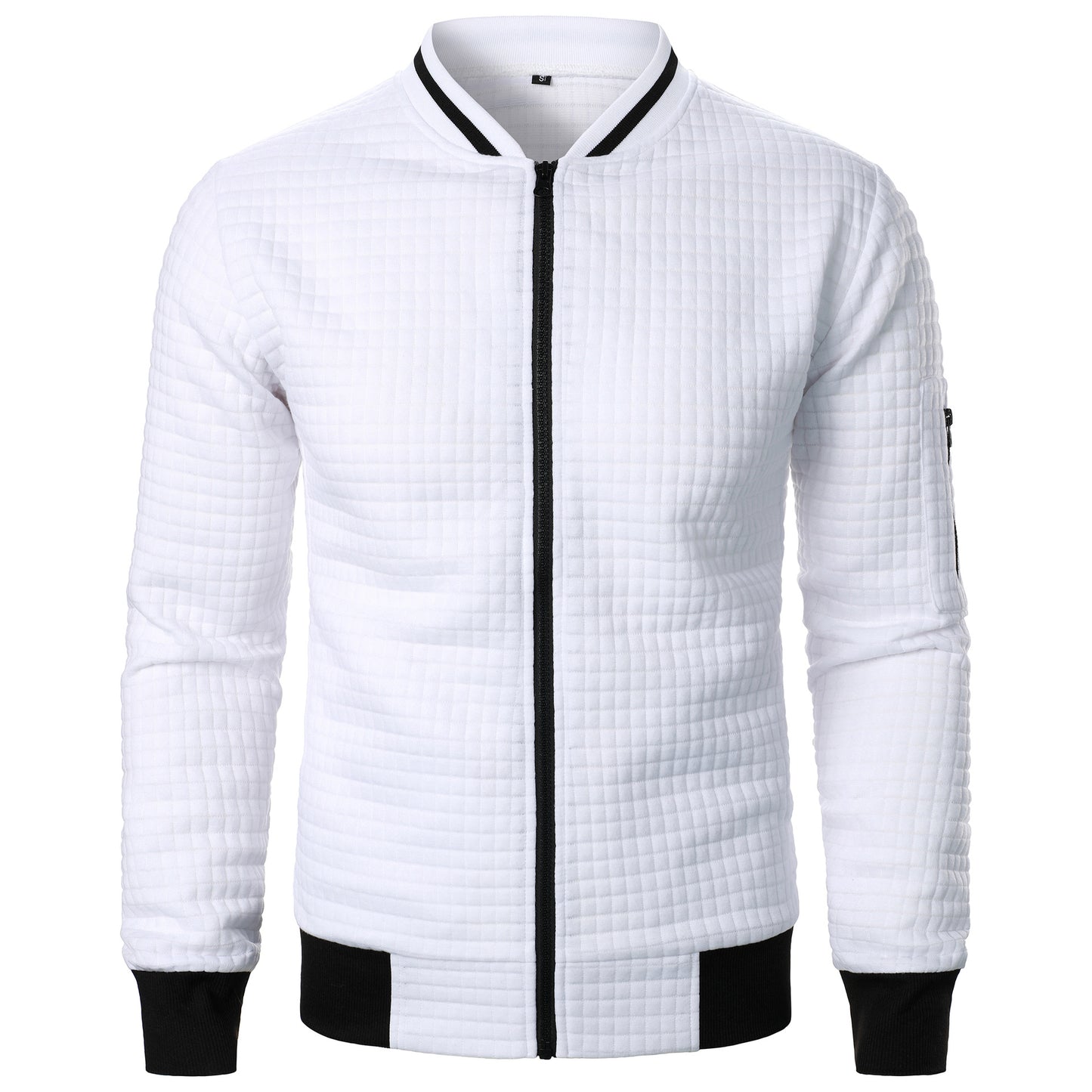 Men’s Stand-Up Collar Zipper Plaid Sweatshirt Jacket