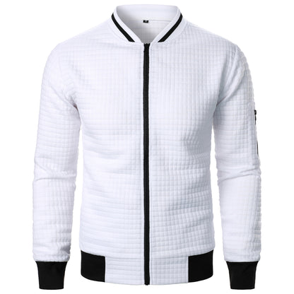 Men’s Stand-Up Collar Zipper Plaid Sweatshirt Jacket