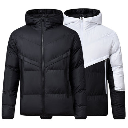 Men’s Pure-Color Thickened Down-Cotton Hooded Jacket