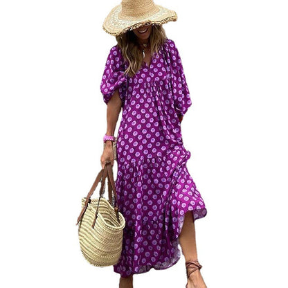 Kleid mit geometrisch bedruckten Puffärmeln