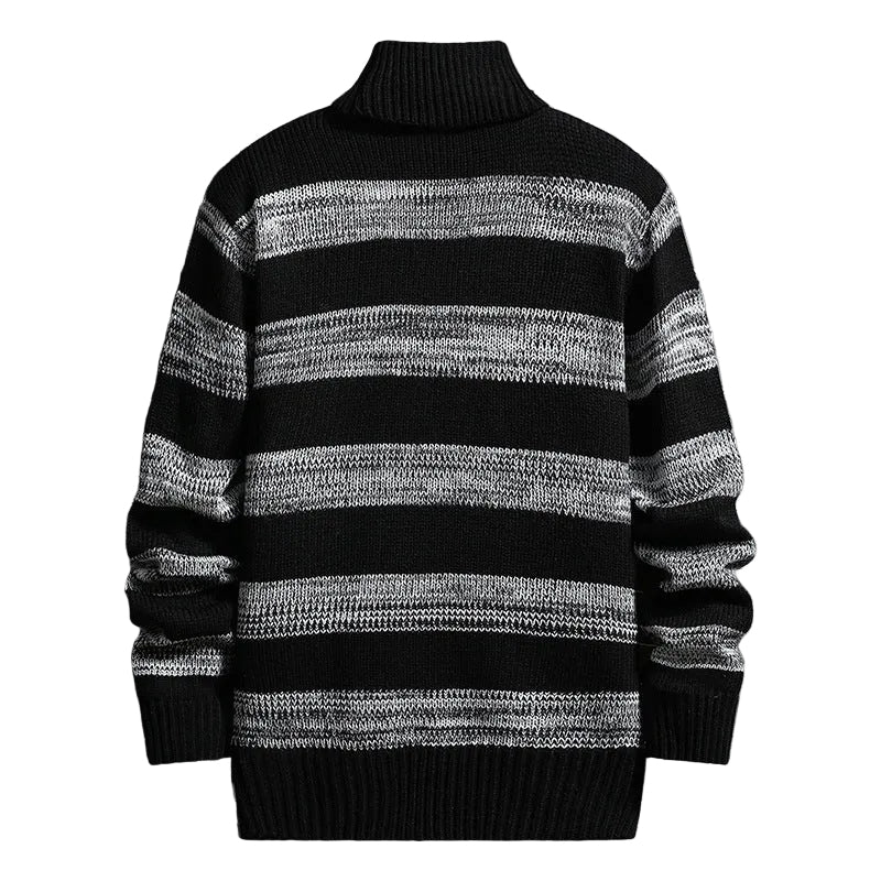 Men’s High-Neck Slim Fit Striped Sweater