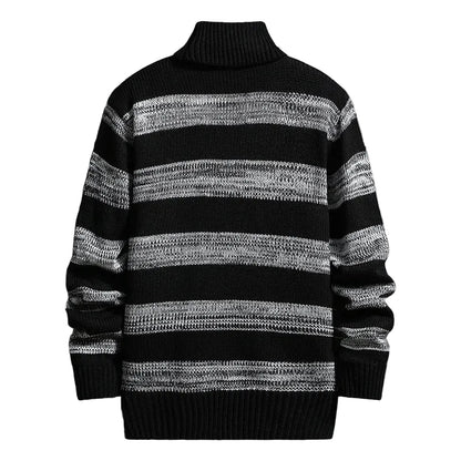 Men’s High-Neck Slim Fit Striped Sweater