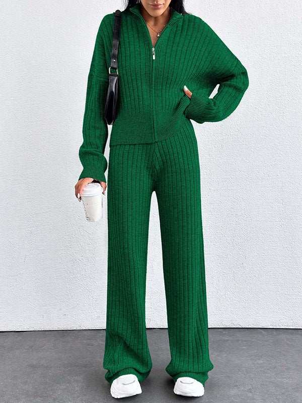 Women’s Casual Two-Piece Set – Loose Zip-Up Top & Matching Trousers