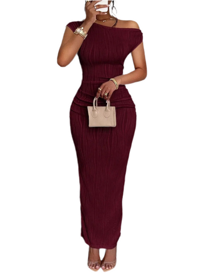 Textured Single Shoulder Bodycon Maxi Dress