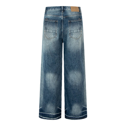 Loose Fit Distressed Straight Leg Denim Pants