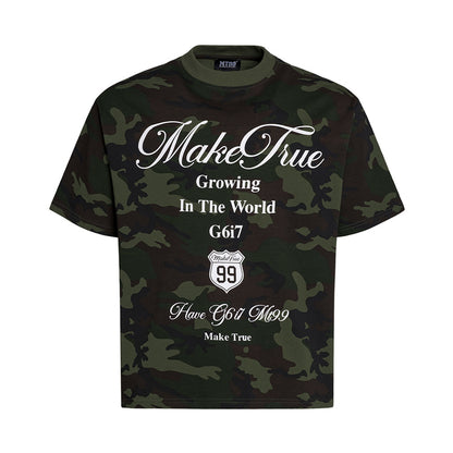 Camouflage letter printed short sleeved shirt