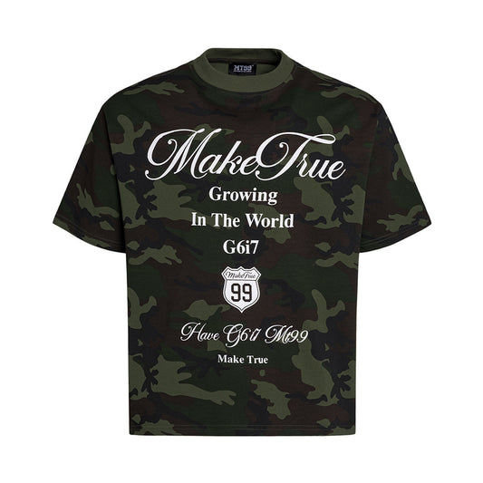 Camouflage letter printed short sleeved shirt