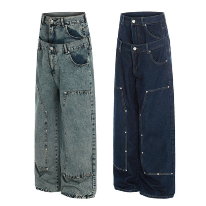 Women’s Layered Waistband Casual Denim Pants