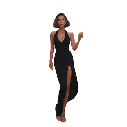 V-Neck Halter High-Slit Dress – Elegant Evening Maxi Dress for Women