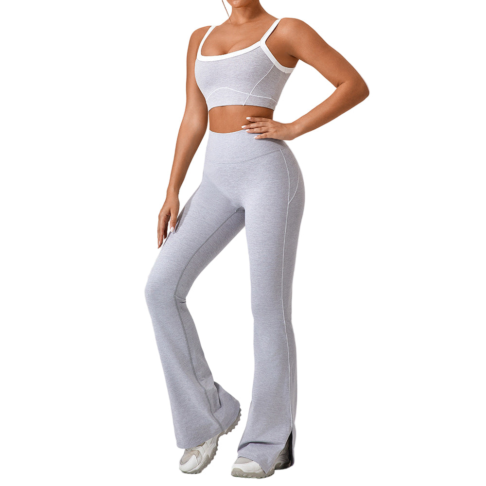 Women’s Contrast Color Yoga Set – Spaghetti Strap Sports Bra & High-Waist Fitness Outfit