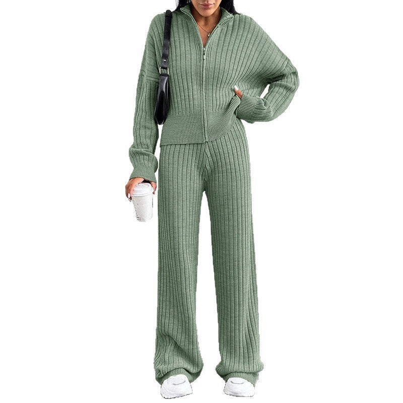 Women’s Casual Two-Piece Set – Loose Zip-Up Top & Matching Trousers