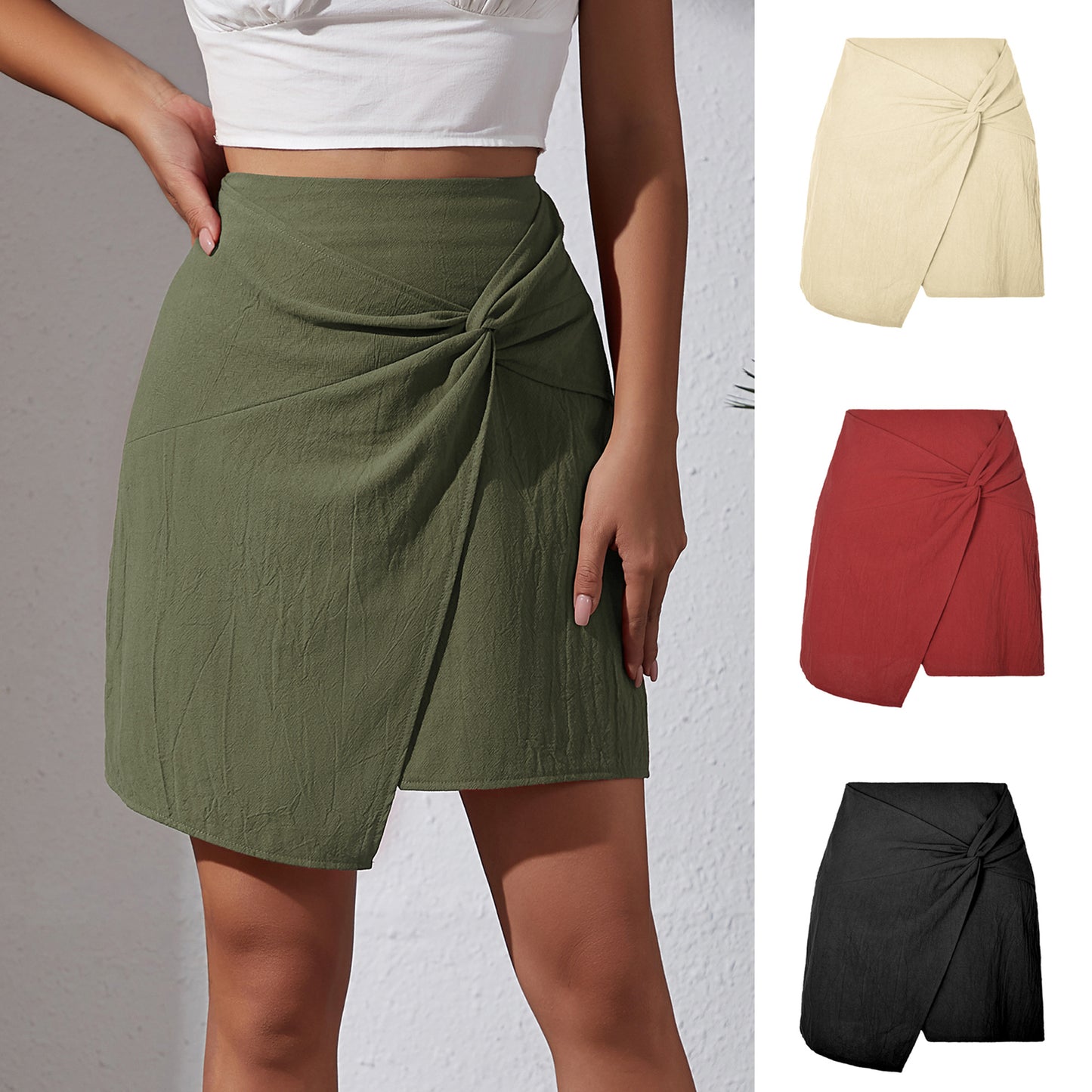 Boho High Waist Cotton-Linen Twisted Skirt