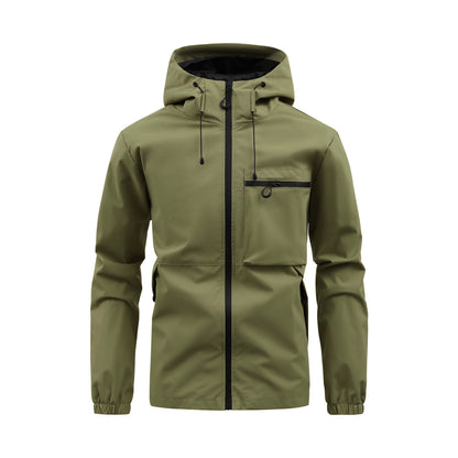 Men’s Fashion Casual Hooded Outdoor Coat – Solid Colour Multi-Pocket Workwear Jacket