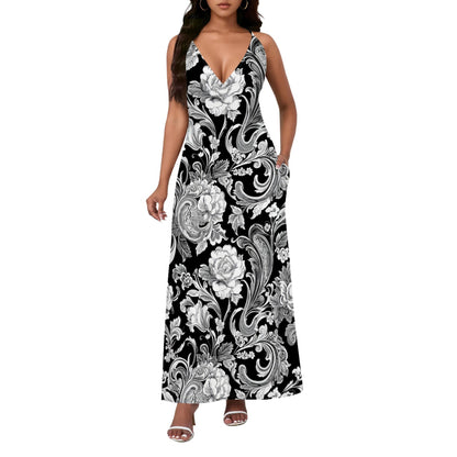 Ethnic Style Paisley Print Backless Slip Dress