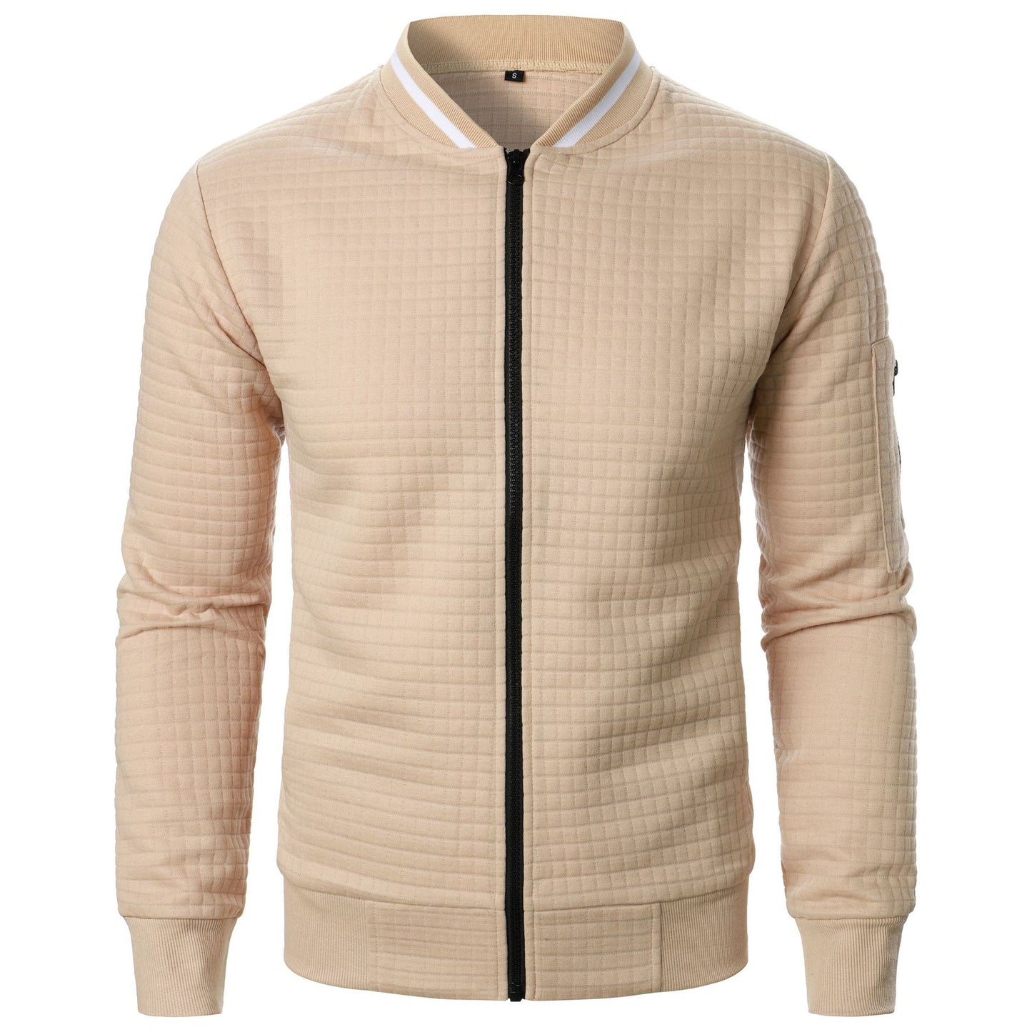 Men’s Stand-Up Collar Zipper Plaid Sweatshirt Jacket