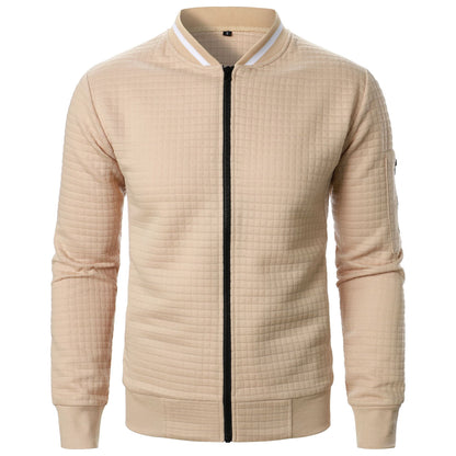Men’s Stand-Up Collar Zipper Plaid Sweatshirt Jacket
