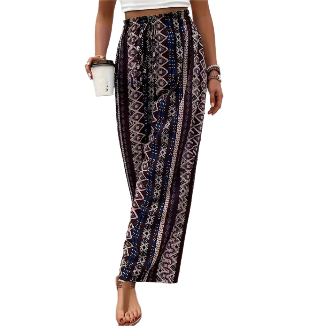 Bohemian Print Loose-fitting Wide-leg Trousers