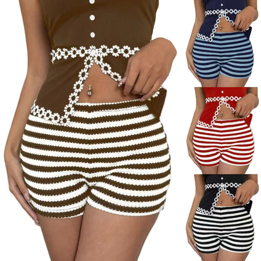 Fashionable Striped Sassy Low-Waist High-Stretch Womens Shorts