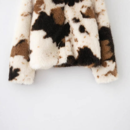 Artificial fur effect animal pattern jacket