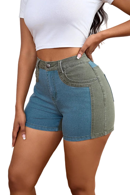 New Womens Patchwork Denim Shorts