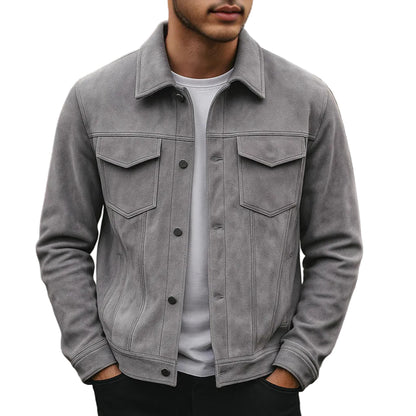 Classic Men’s Deer Suede Lapel Utility Jacket
