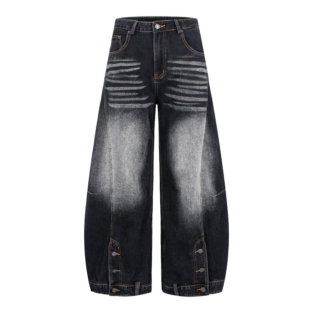 Street Style Vintage Knife-Edge White Denim Pants