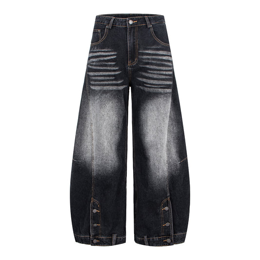 Street Style Vintage Knife-Edge White Denim Pants