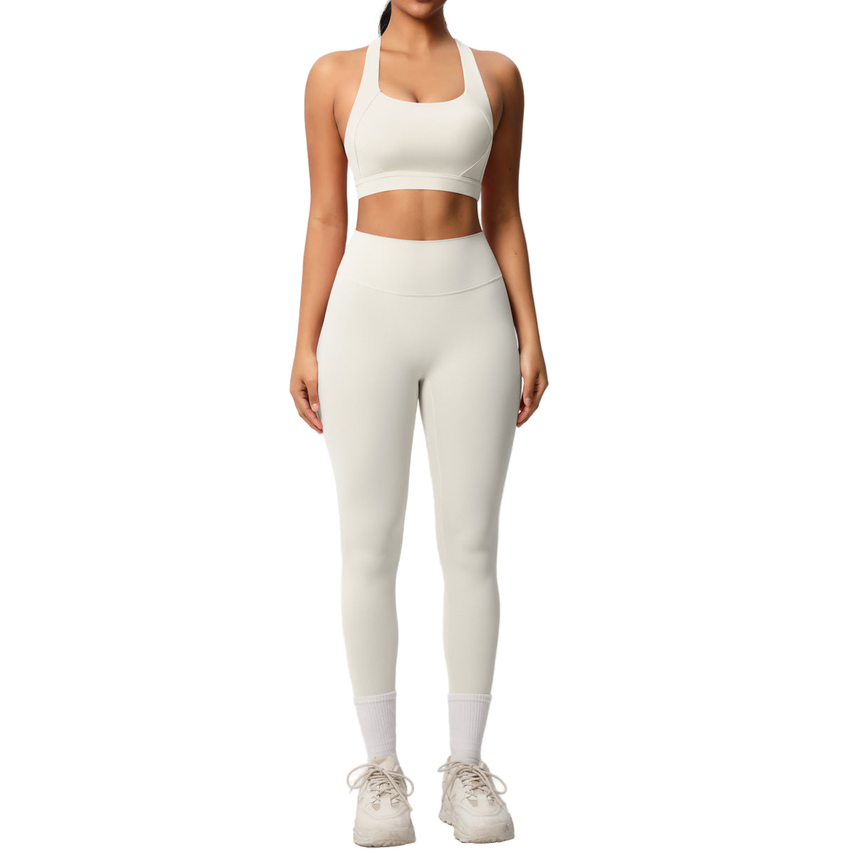 Cloud Sensation Yoga Set – Brushed Solid Color Sports Bra & High-Waist Leggings