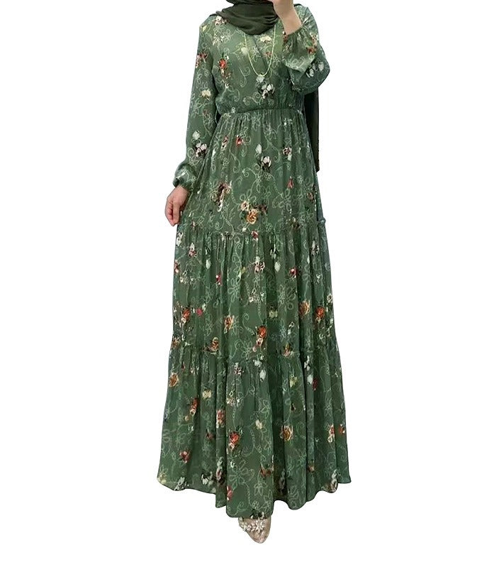 Flower high necked long dress, fashionable commuting dress