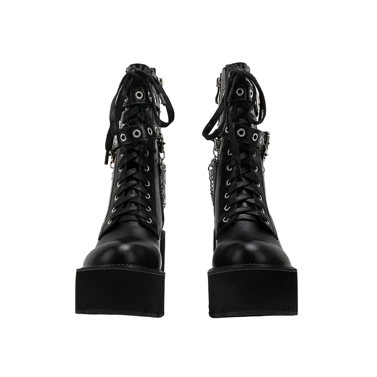 Thick Sole Muffin Platform Boots with Belt Buckle Design