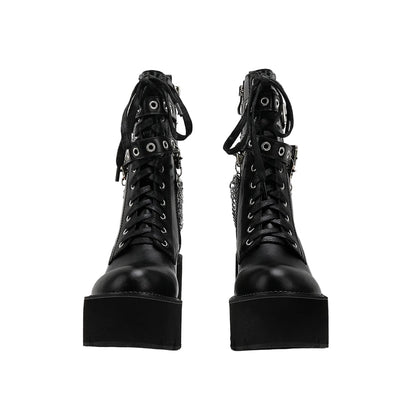 Thick Sole Muffin Platform Boots with Belt Buckle Design