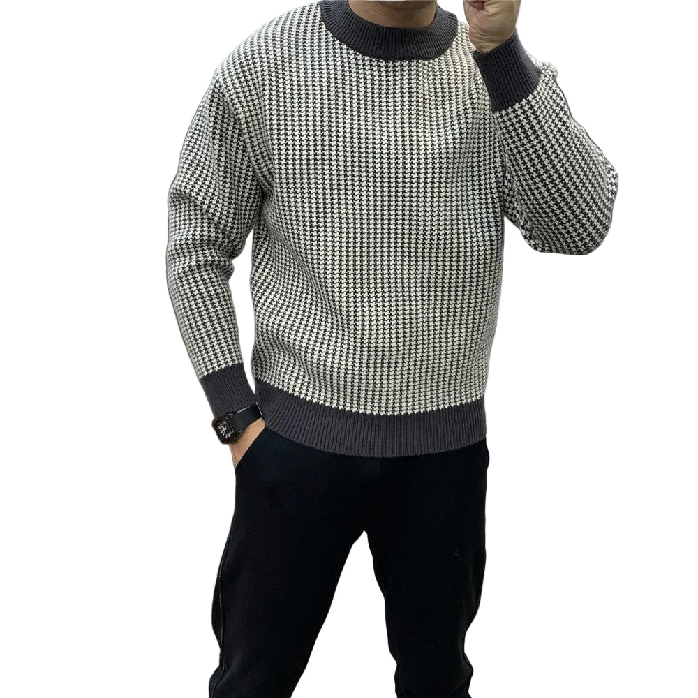 Men’s Round Neck Slim Fit Plaid Sweater