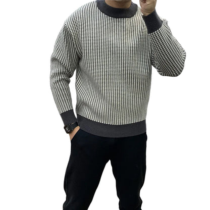Men’s Round Neck Slim Fit Plaid Sweater