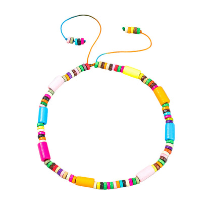 Ethnic Style Statement Necklace – Alloy, Resin & Colored Wood Beads