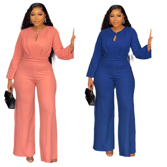 Elegant Stretch Slim Hollow-out Cinched Wide Leg Jumpsuit